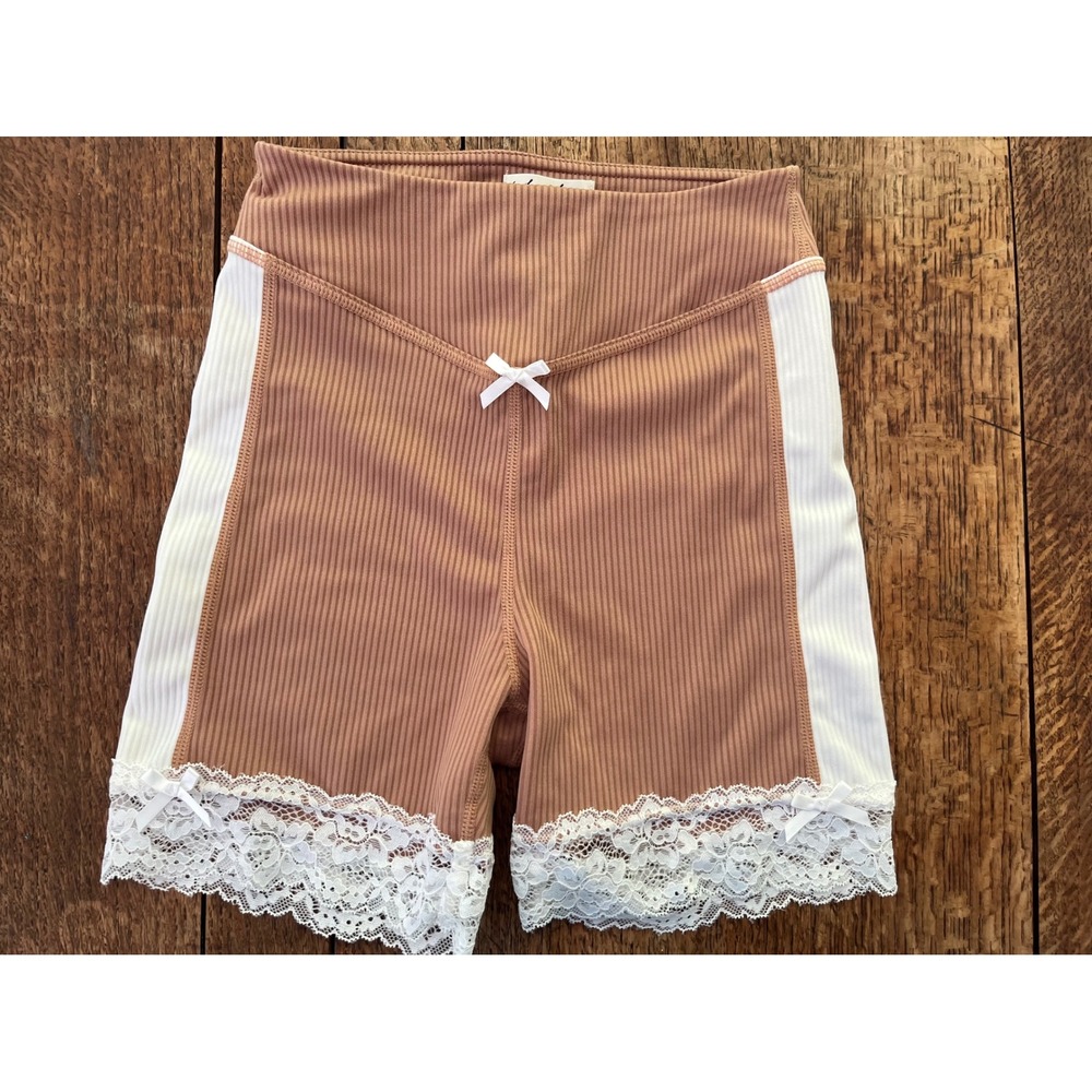 For Love & Lemons beige white lace bike shorts XS soft girl coquette feminine